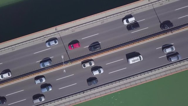 Fly over Gazela bridge with traffic and cars in summer day, Belgrade