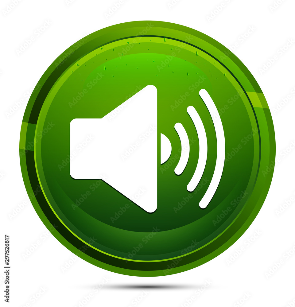 Wall mural volume speaker icon glassy green round button illustration