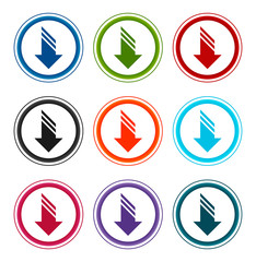 Download icon flat round buttons set illustration design