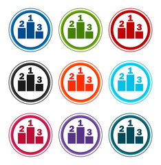 Podium icon flat round buttons set illustration design