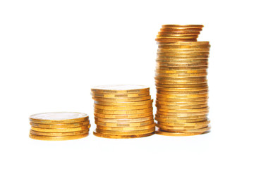 Concept Success in Business with Stack of Gold Coins, isolated close-up