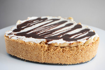 Strawberry banana cheesecake in the shape of a heart.