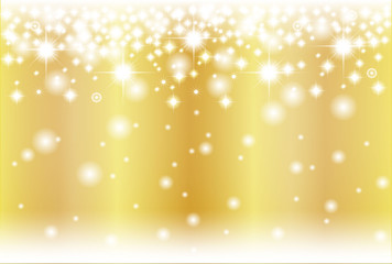 クリスマス背景（ゴールドの背景と雪の結晶とライト
