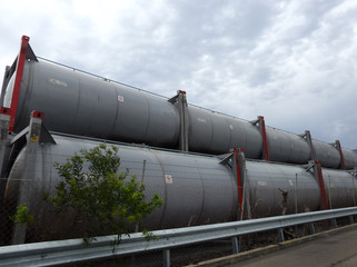Giant fuel cylinder tanks in a storage facility