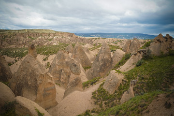 Landscape panoramic view to Devrent valley aka valley of imagination, Cappadocia, Turkey