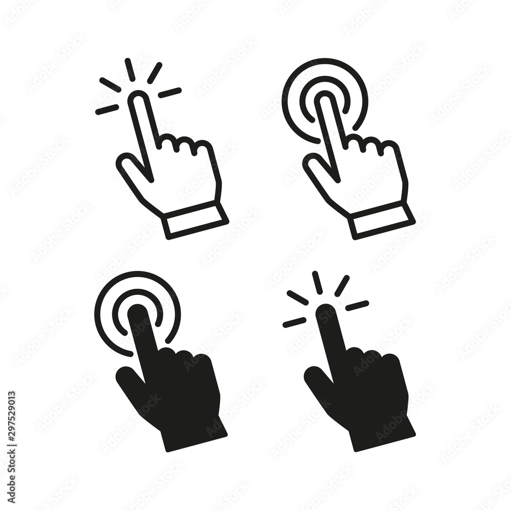 Poster set of hand pointer or cursor mouse clicking flat icon symbol