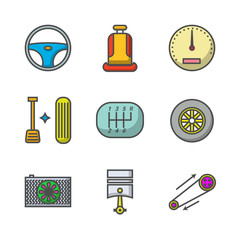 Vehicle equipment filled line icon set