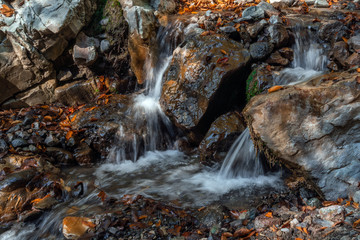 Small waterfall in a mountain gorge