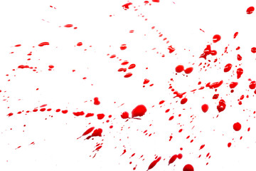 closeup drops of red blood isolated on white background,abstract pattern