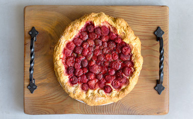 strawberry cake wooden gray background
