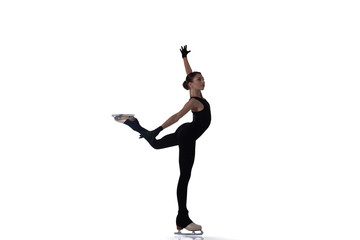 Figure skating girl isolated on white.