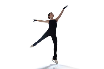 Figure skating girl isolated on white.