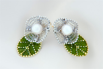 Floral Chiffon Earrings With Akoya Pearls And Gold