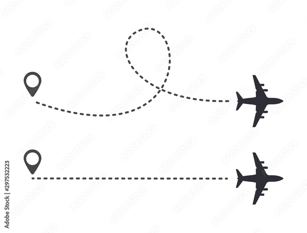 Poster multiple aircraft routes with dotted lines. traveler tracks marked with dotted lines. aircplane trac
