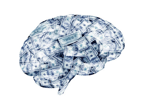 Human brain with money texture