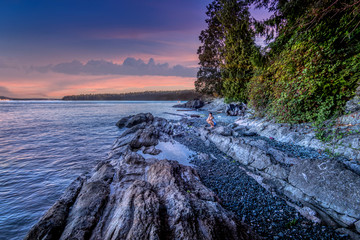 rocky shoreline and sunset on Vancouver Island