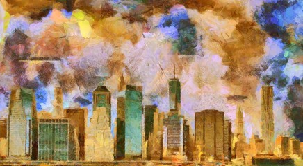 Manhattan. Digital abstract painting. Oil on canvas