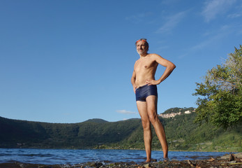 Fototapeta na wymiar senior swimmer at Nemi Lake