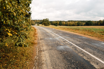 Fototapeta na wymiar beautiful country road, rural road in autumn afternoon