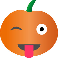 Illustration. Emoji pumpkin stuck out her tongue.