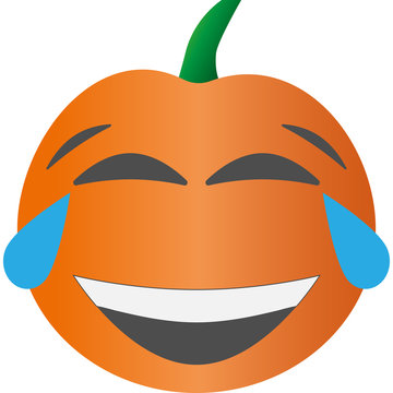 Illustration. Emoji pumpkin laughs to tears.