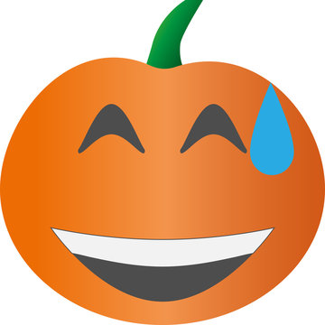 Illustration. Emoji pumpkin is sweating shy.