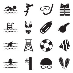 Swimming Icons. Black Flat Design. Vector Illustration.