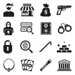Thief Icons. Black Flat Design. Vector Illustration.