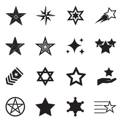 Star Icons. Black Flat Design. Vector Illustration.