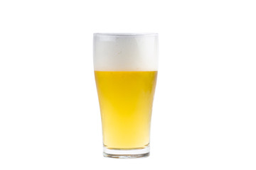 close-up glass of beer isolated on white background.top view.