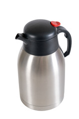metal thermos on a white background