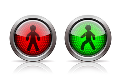 Pedestrian traffic lights red and green isolated on white