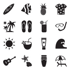 Tropical Icons. Black Flat Design. Vector Illustration.