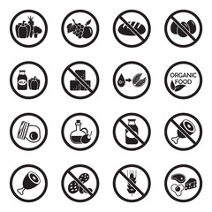 Types Of Diets Icons. Black Flat Design. Vector Illustration.