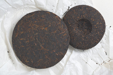 Two pressed pu-erh tea