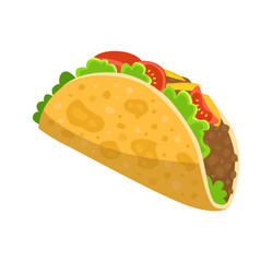 Traditional mexican food - taco, delicious tacos, isolated on white