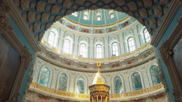 Epic passage inside arch decoration dome Resurrection Cathedral New Jerusalem Monastery religious sculpture murals icons Istra Russia church four pillar cross-domed church grave of gentlemen. Gimbal