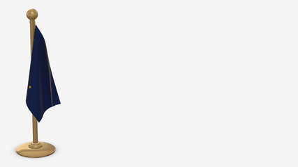 Alaska 3D flag illustration hanging on golden flagpole.