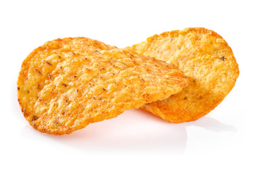 Round corn chips isolated on white background