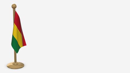 Bolivia 3D flag illustration hanging on golden flagpole.