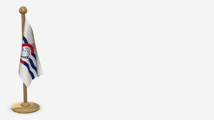 Cincinnati Ohio 3D flag illustration hanging on golden flagpole.