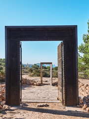 landscape and doors of Cala LLentia in Ibiza, Baleares, Spain.