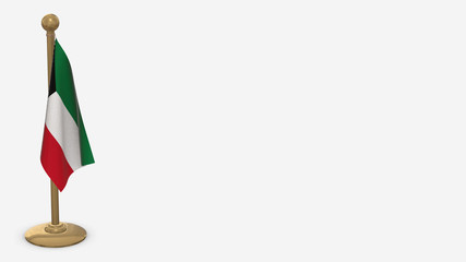 Kuwait 3D flag illustration hanging on golden flagpole.