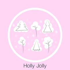 Christmas postcard with New Year Tree and Snowflakes. Happy Winter Holiday Wallpaper with Nature Decor elements. Background design vector illustration .