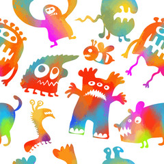 Seamless pattern monsters funny. Happy Halloween. Vector illustration