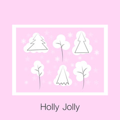 Christmas postcard with New Year Tree and Snowflakes. Happy Winter Holiday Wallpaper with Nature Decor elements. Background design vector illustration .