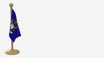 Michigan 3D flag illustration hanging on golden flagpole.