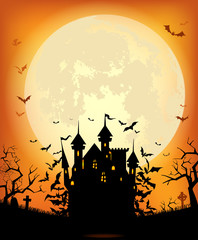 Halloween background with scary Dracula castle