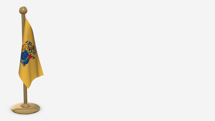 New Jersey 3D flag illustration hanging on golden flagpole.