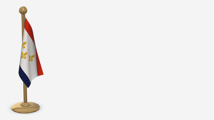 New Orleans Louisiana 3D flag illustration hanging on golden flagpole.